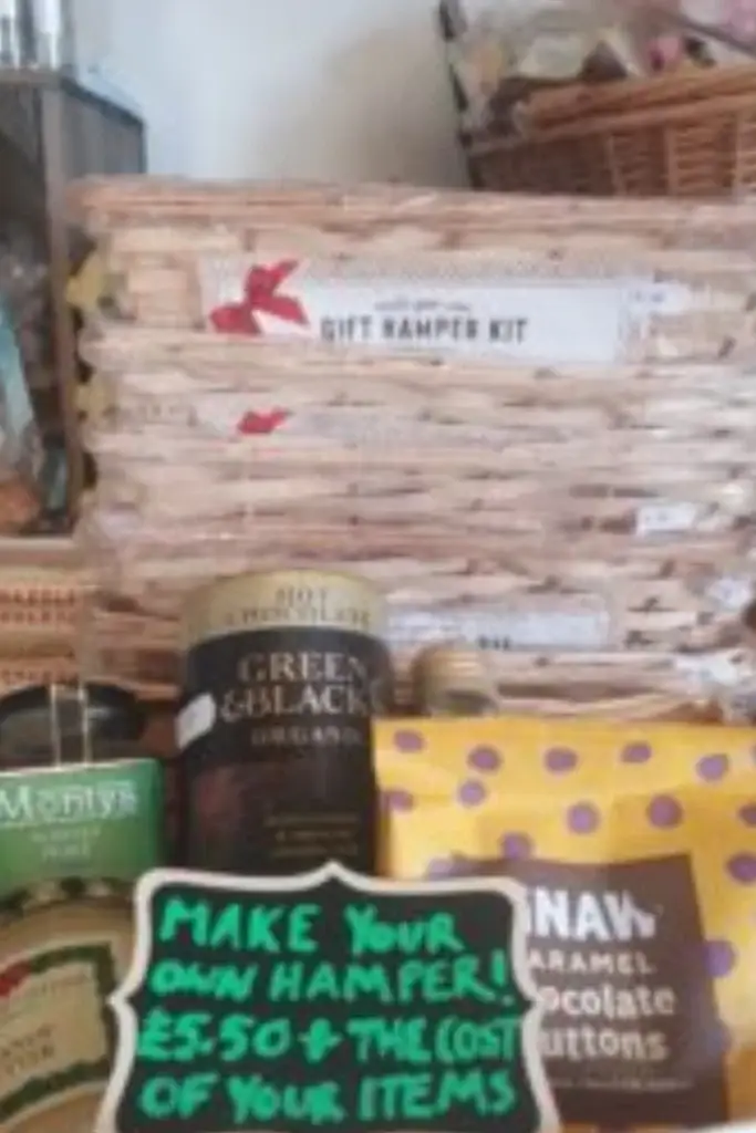 Make your own hamper display at Yare Valley Farm Shop with basket hampers, chutneys, chocolates and local treats.